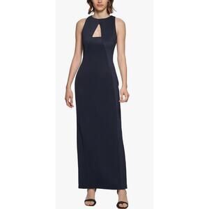 Calvin Klein Womens Scuba Sleeveless Evening Maxi Dress Size 16 Navy Blue New